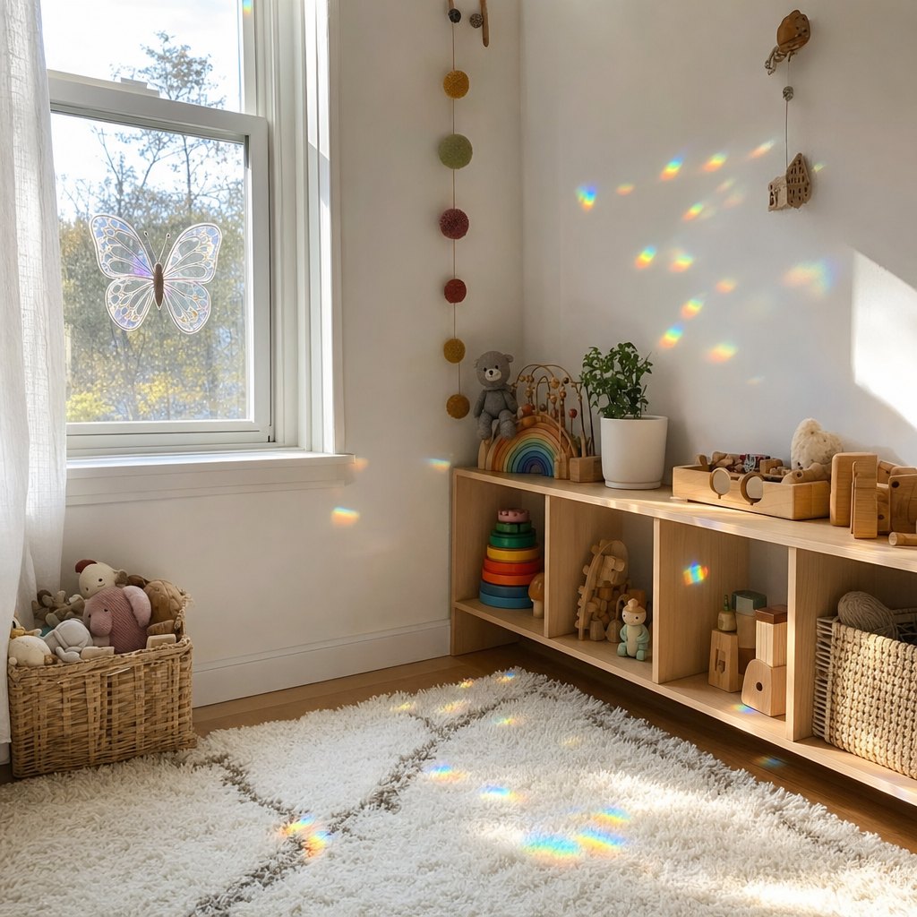 Butterfly suncatcher in a kids' room (illustration)